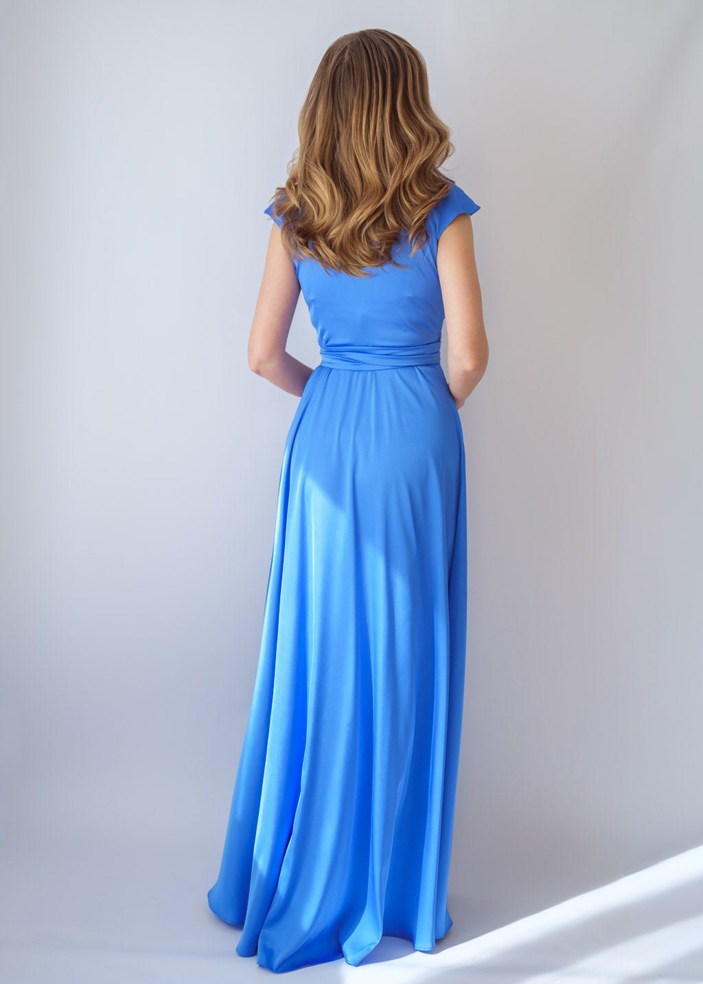 Blue Silk Bridesmaid Wrap Long Dress