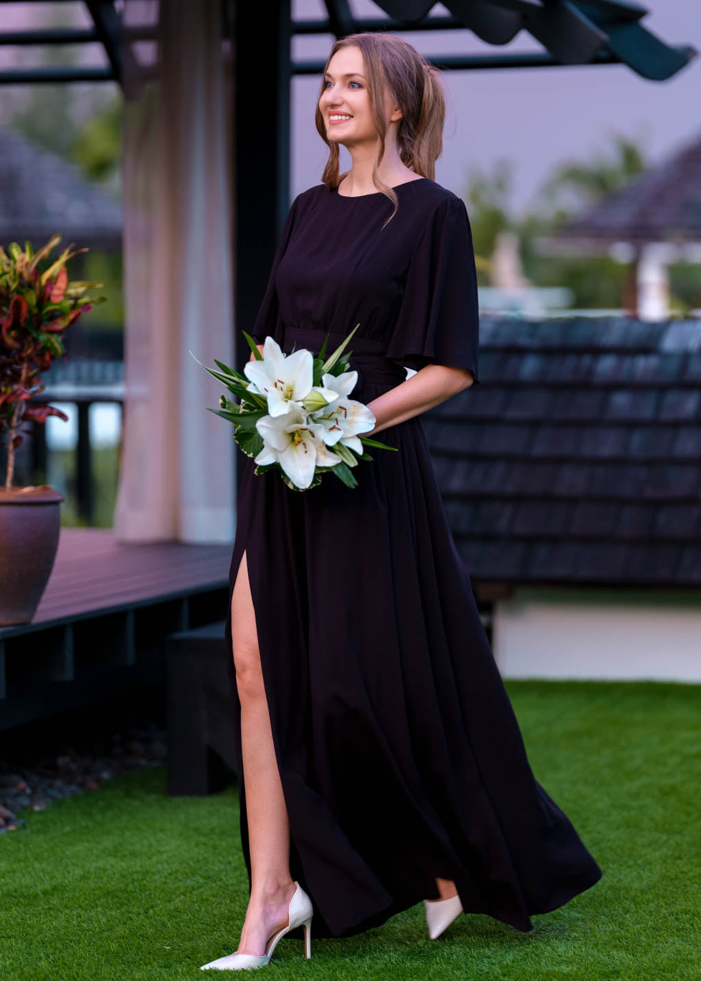 Black long dress with belt