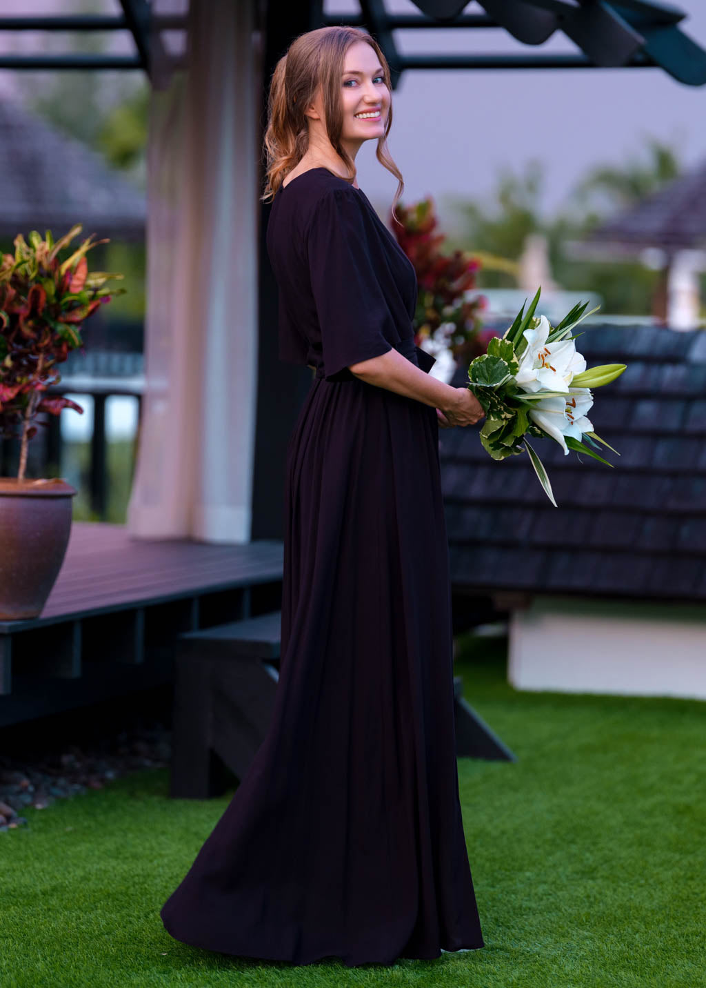 Black long dress with belt