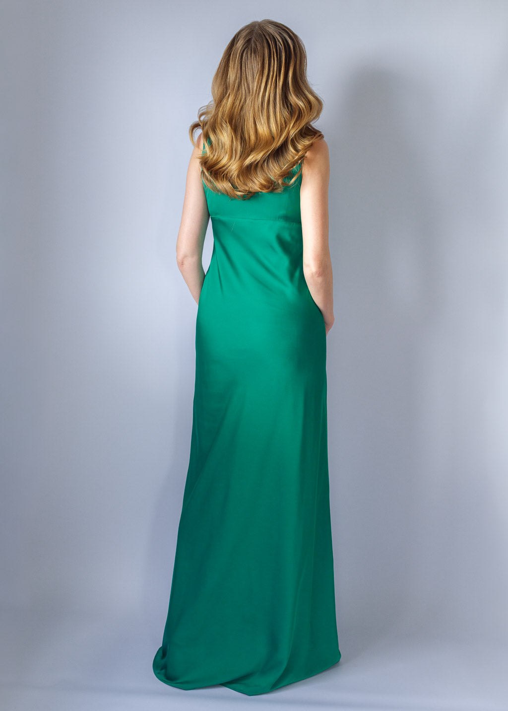 Emerald V-Neck silk dress