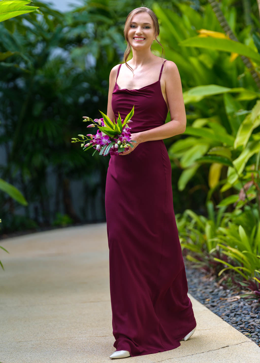 Burgundy long slip dress