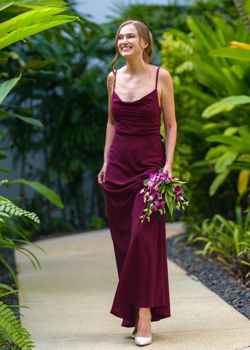 Burgundy long slip dress