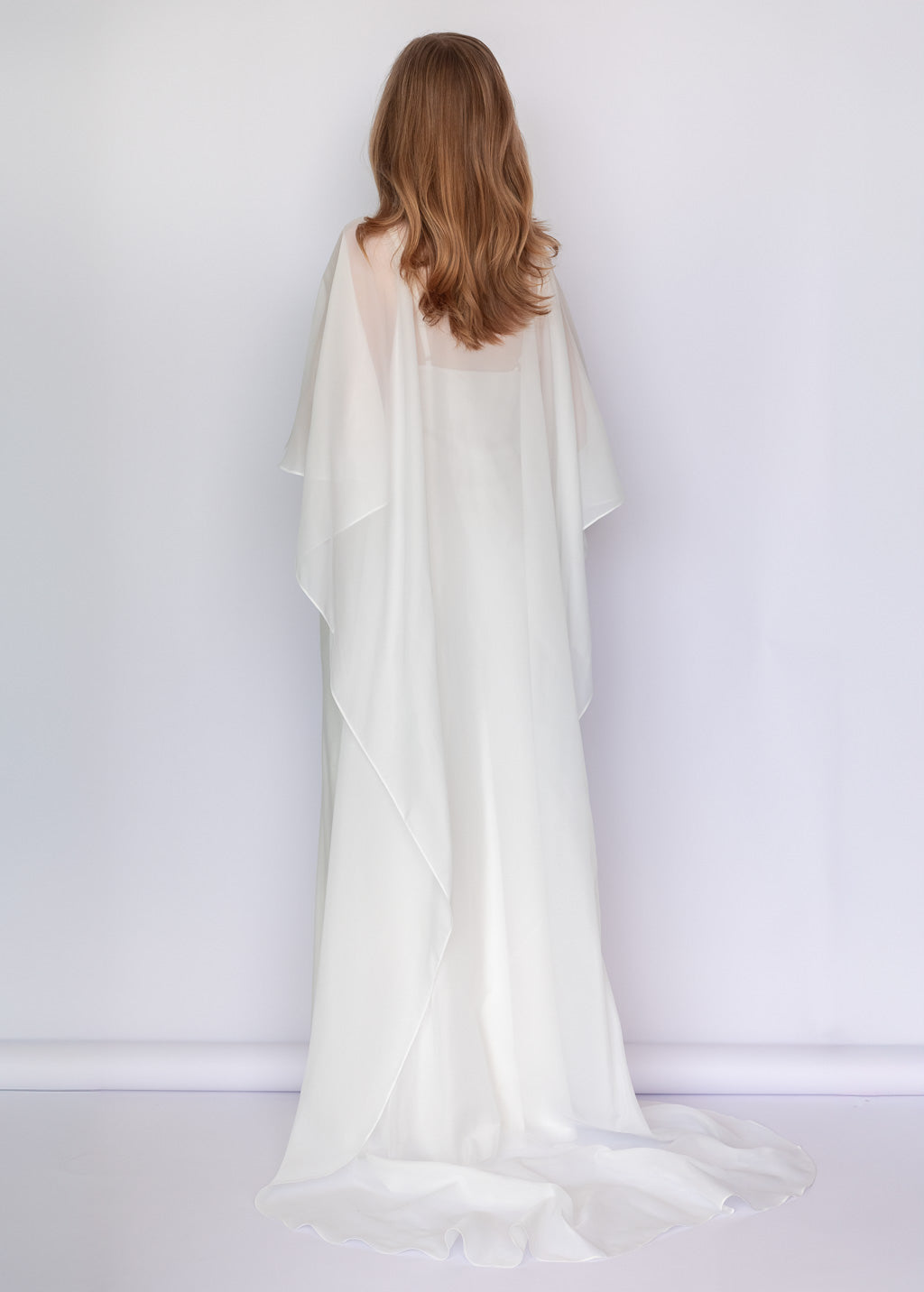 Ivory Bias Cut Silk Satin Maxi Dress with Chiffon Cape