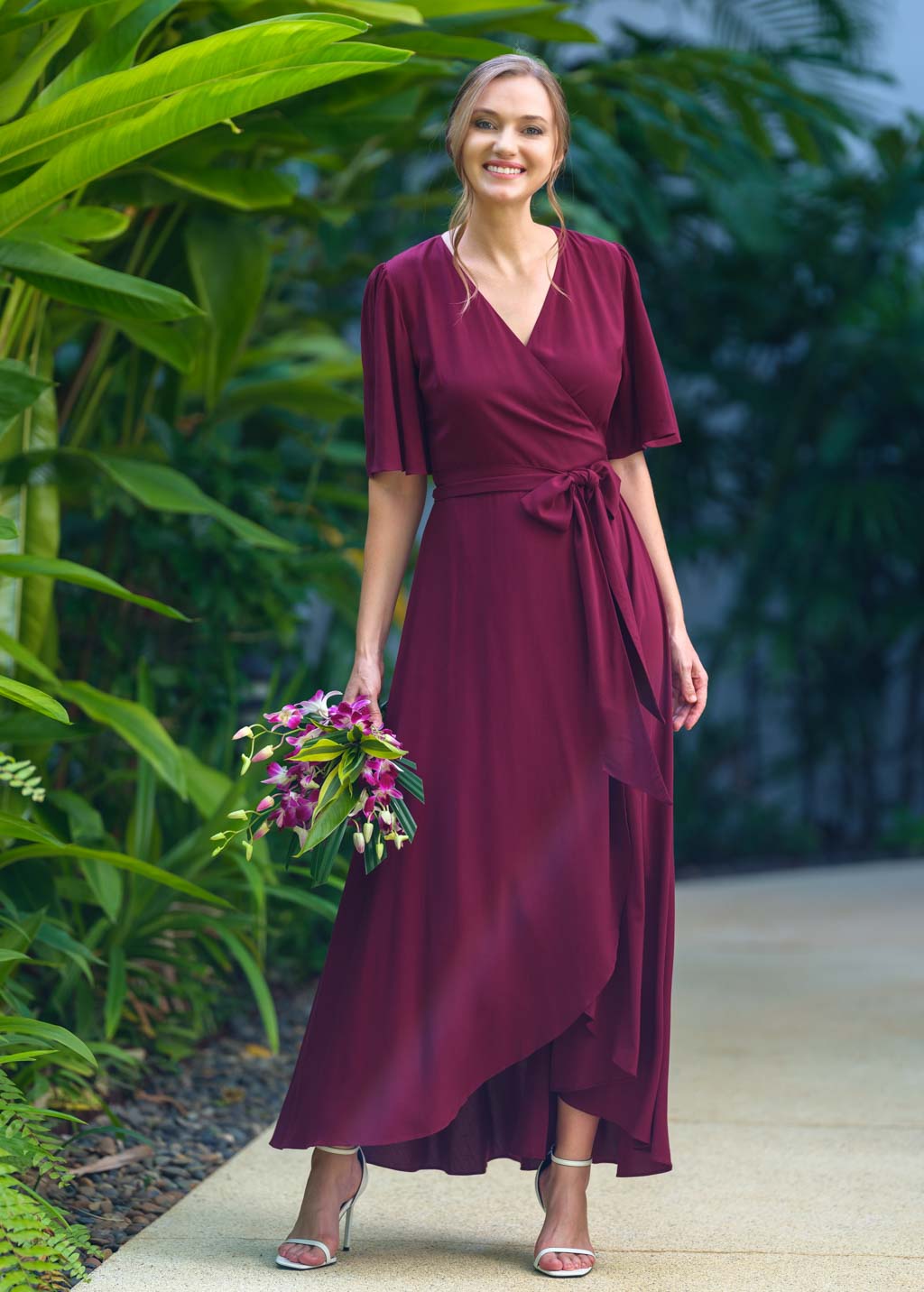 Burgundy romantic wrap dress