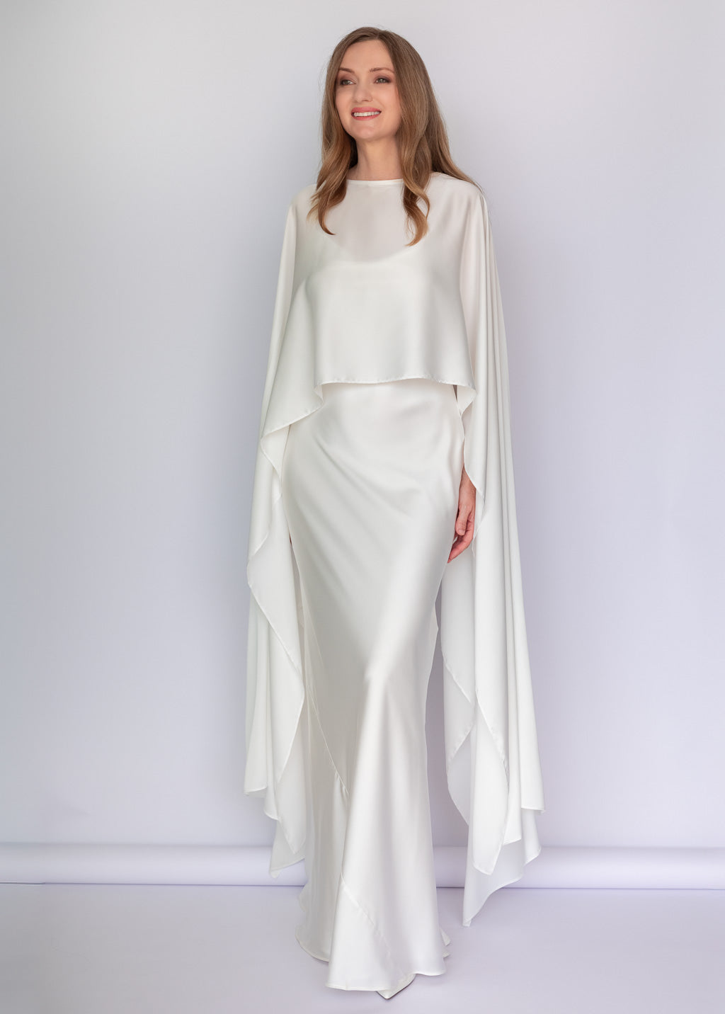 Ivory Silk Dress & Detachable Cape