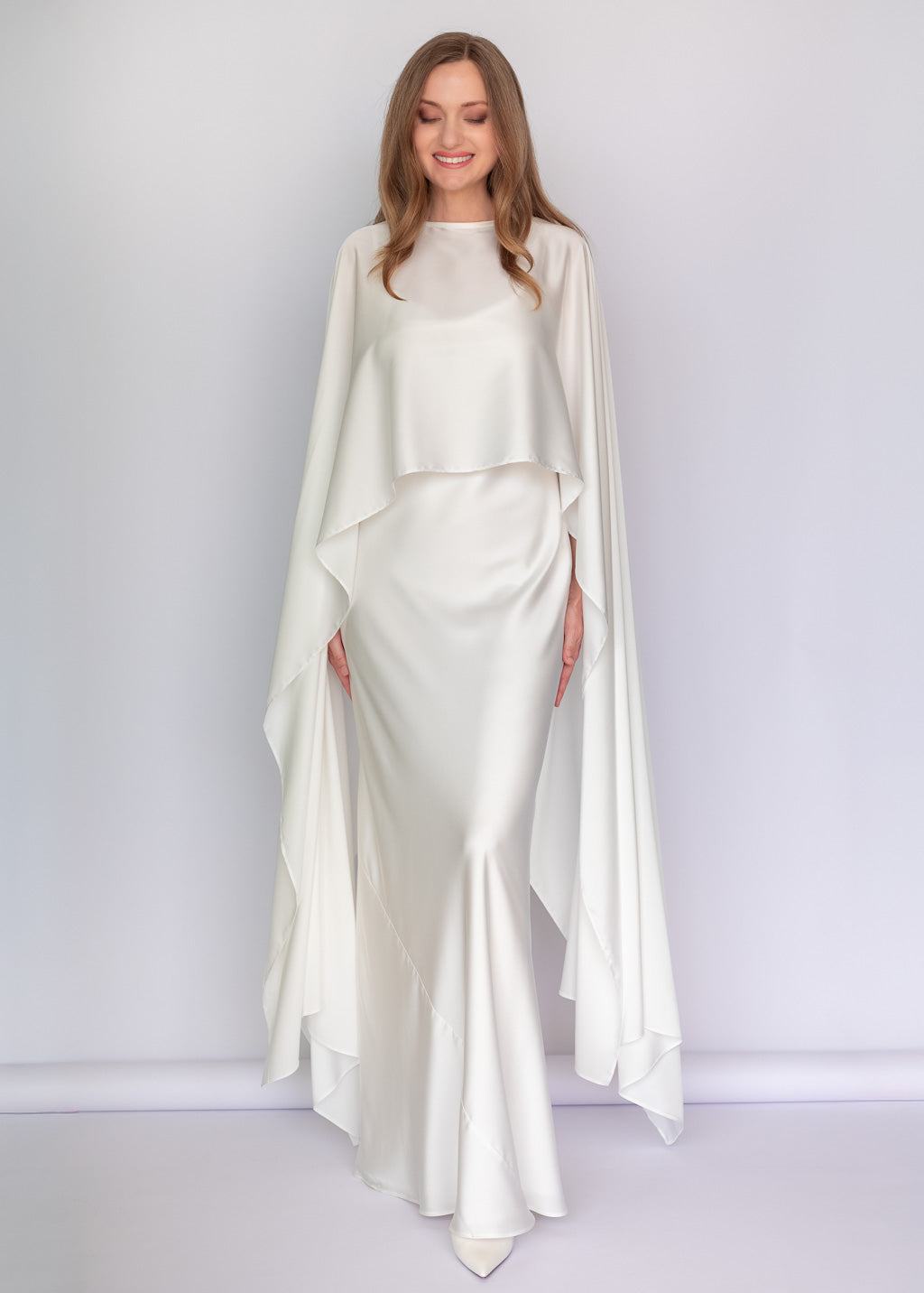 Ivory Silk Dress & Detachable Cape