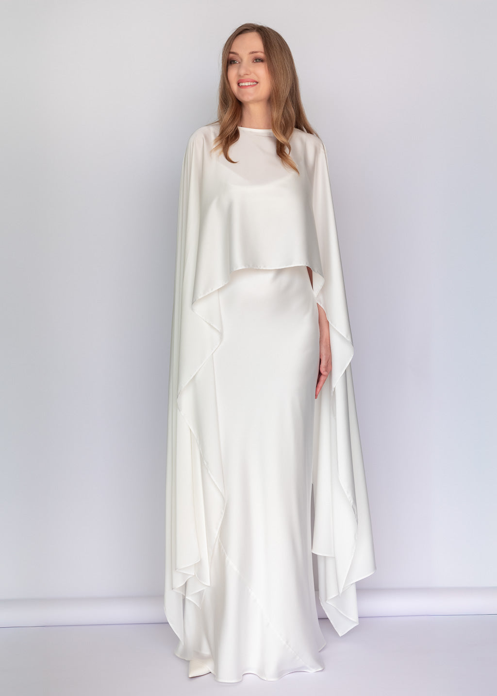 Ivory Silk Dress & Detachable Cape