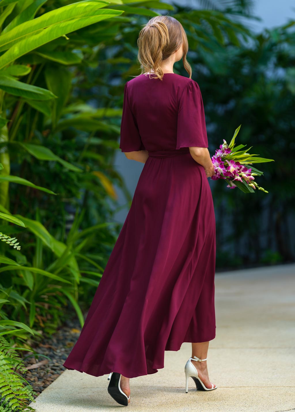 Burgundy romantic wrap dress