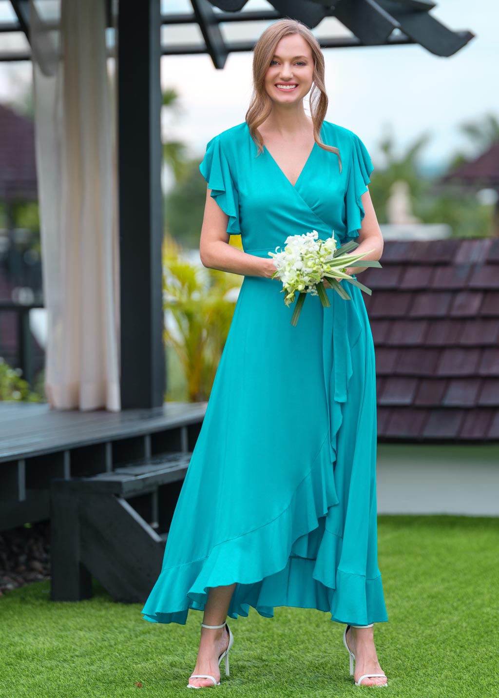 Turquoise romantic wrap dress