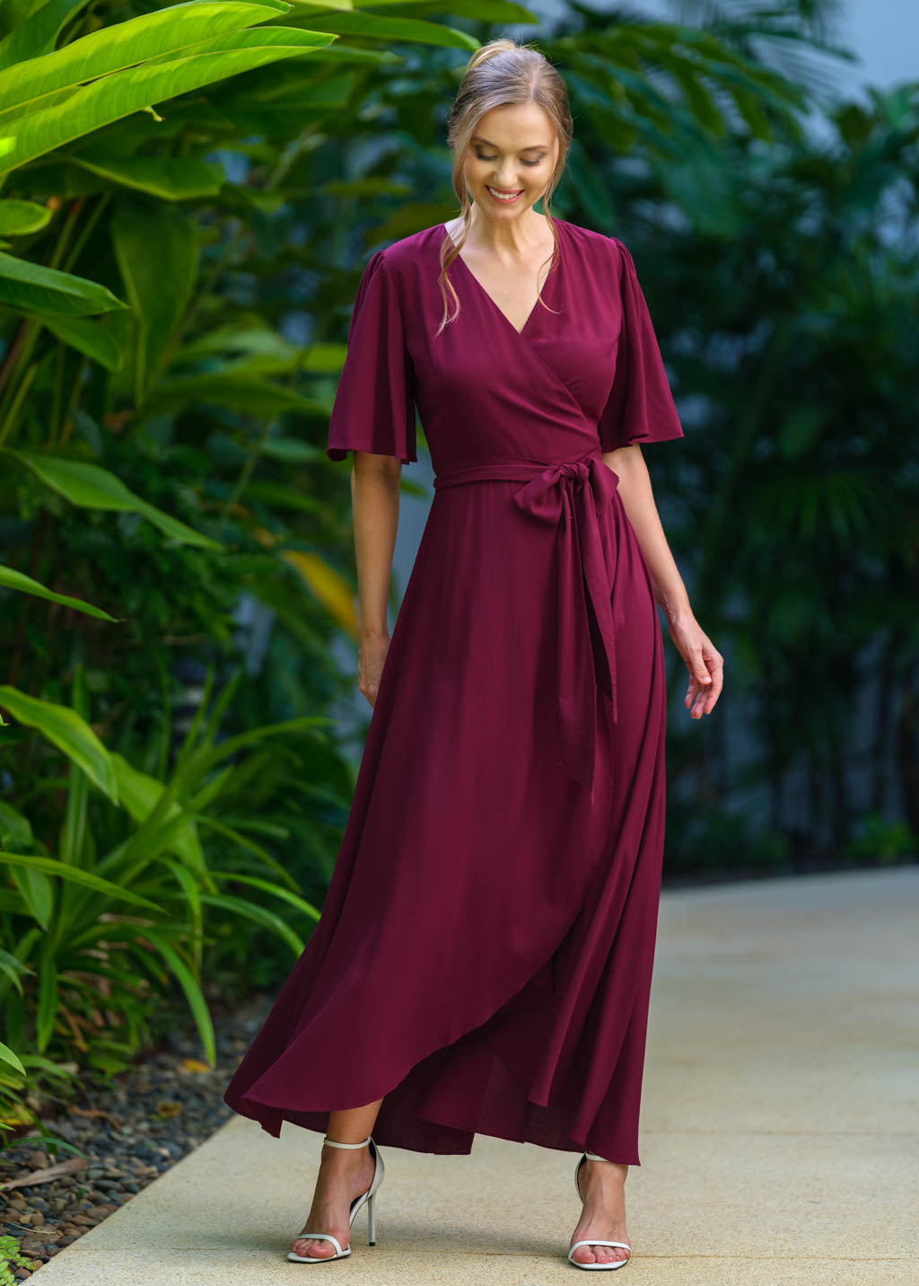 Burgundy romantic wrap dress