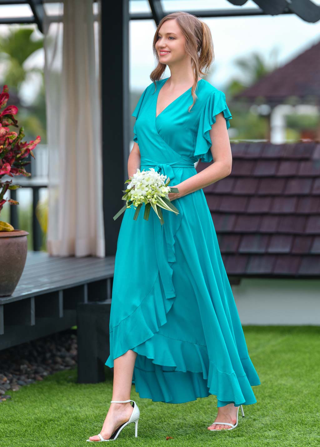 Turquoise romantic wrap dress