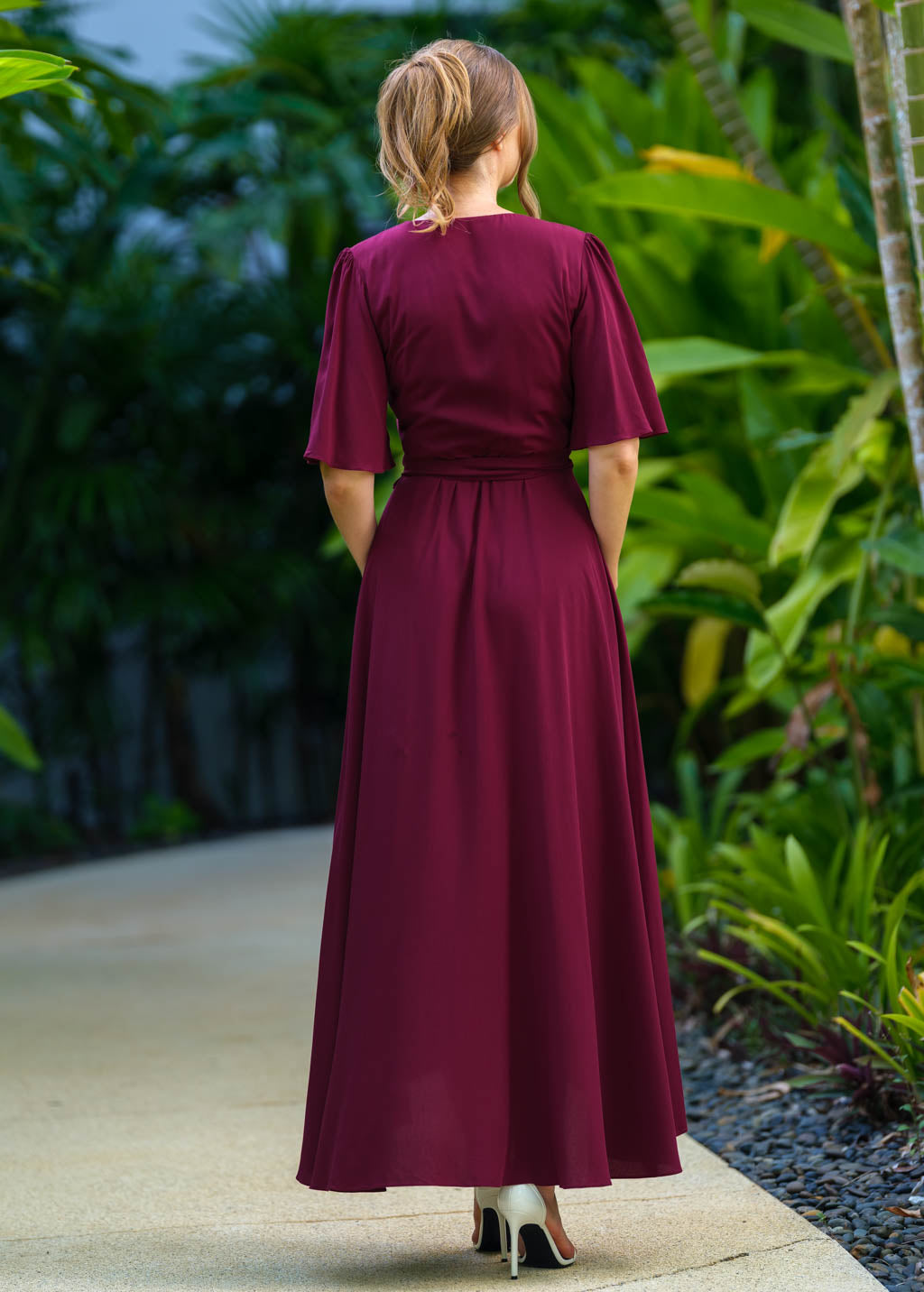Burgundy romantic wrap dress
