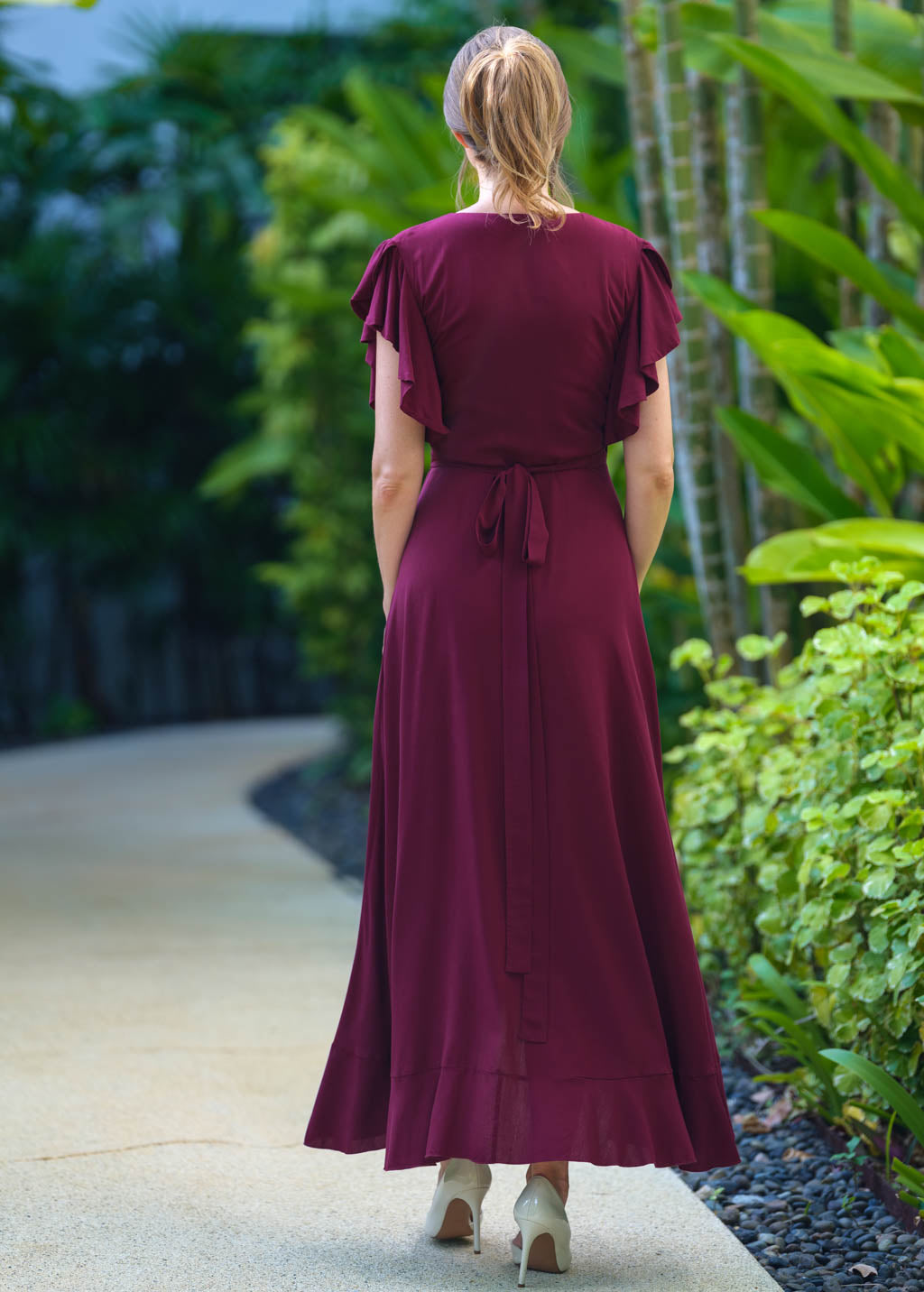 Burgundy romantic wrap dress