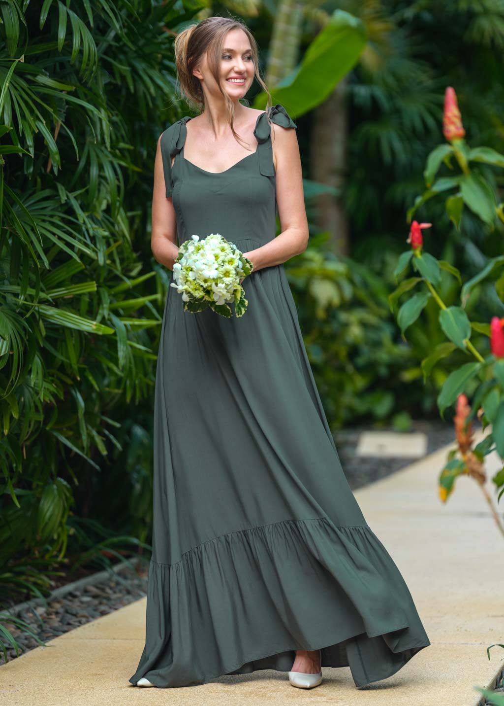 Dark green romantic long dress