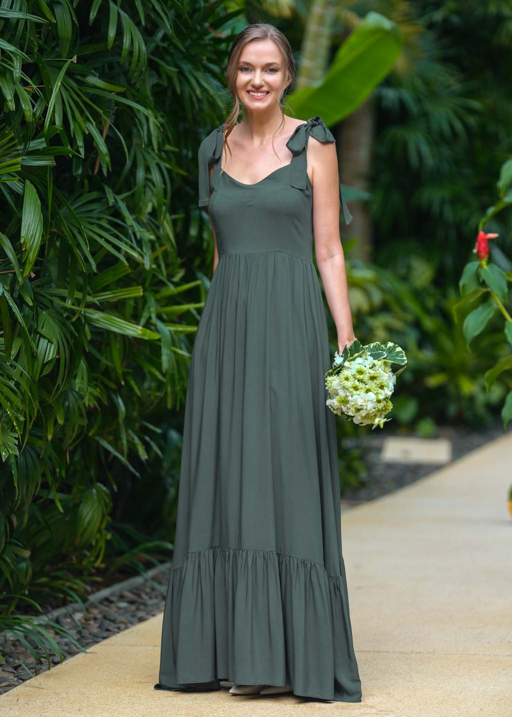 Dark green romantic long dress