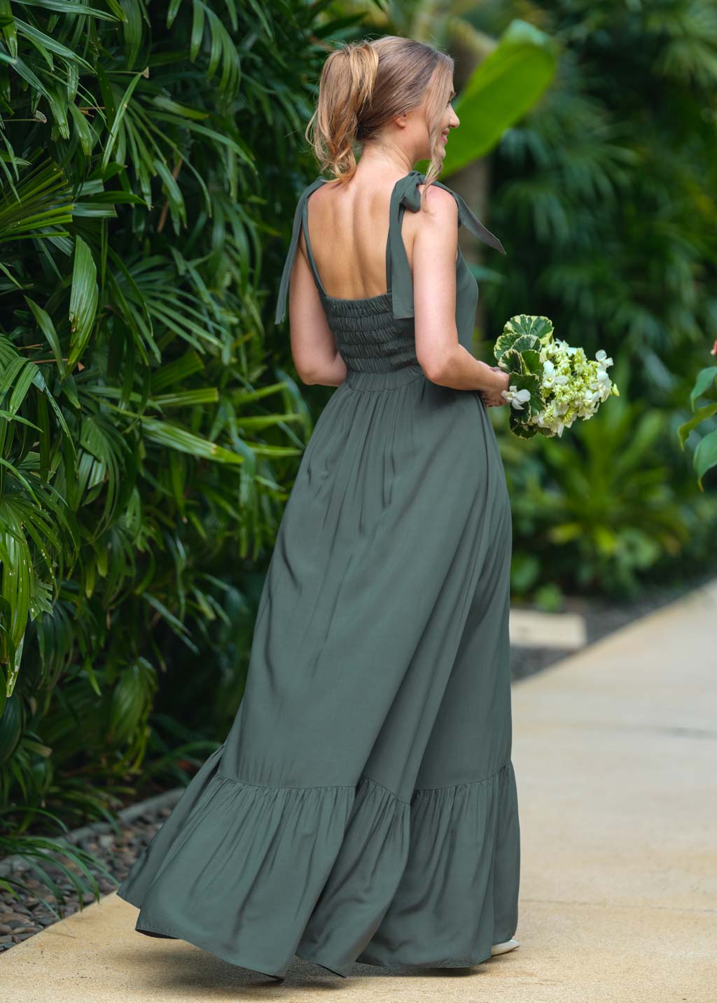 Dark green romantic long dress