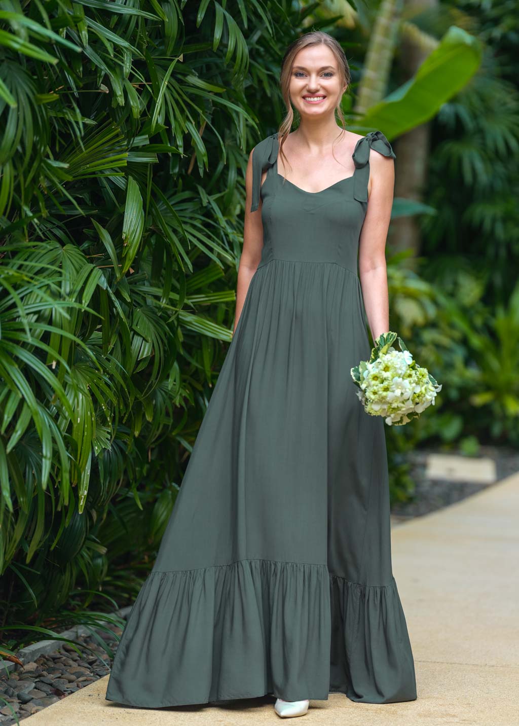 Dark green romantic long dress