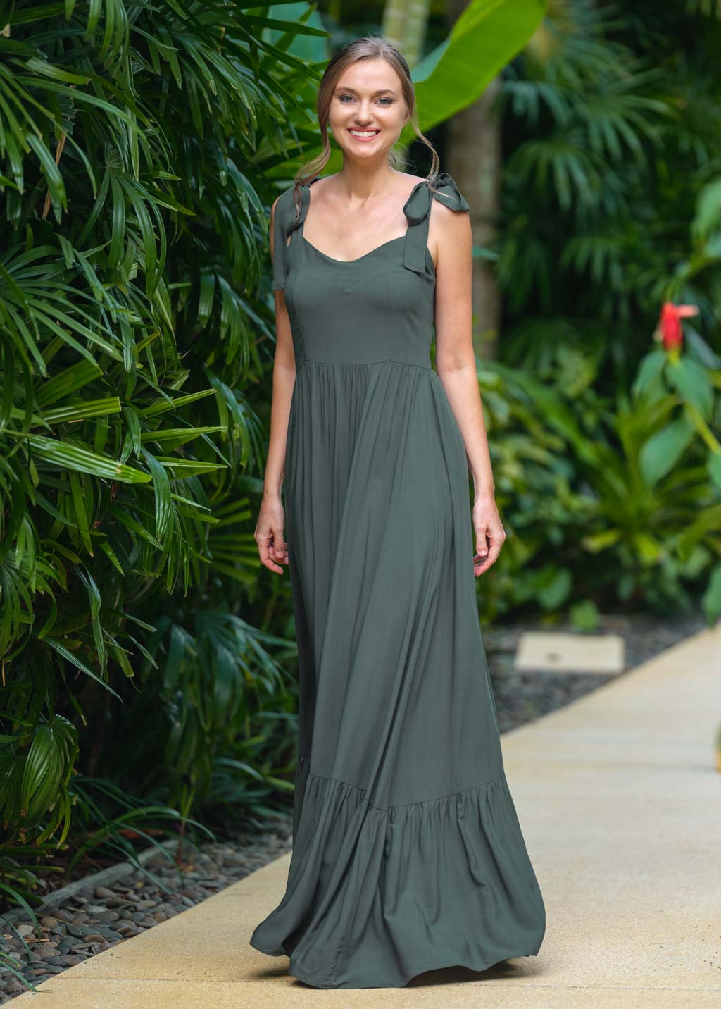 Dark green romantic long dress