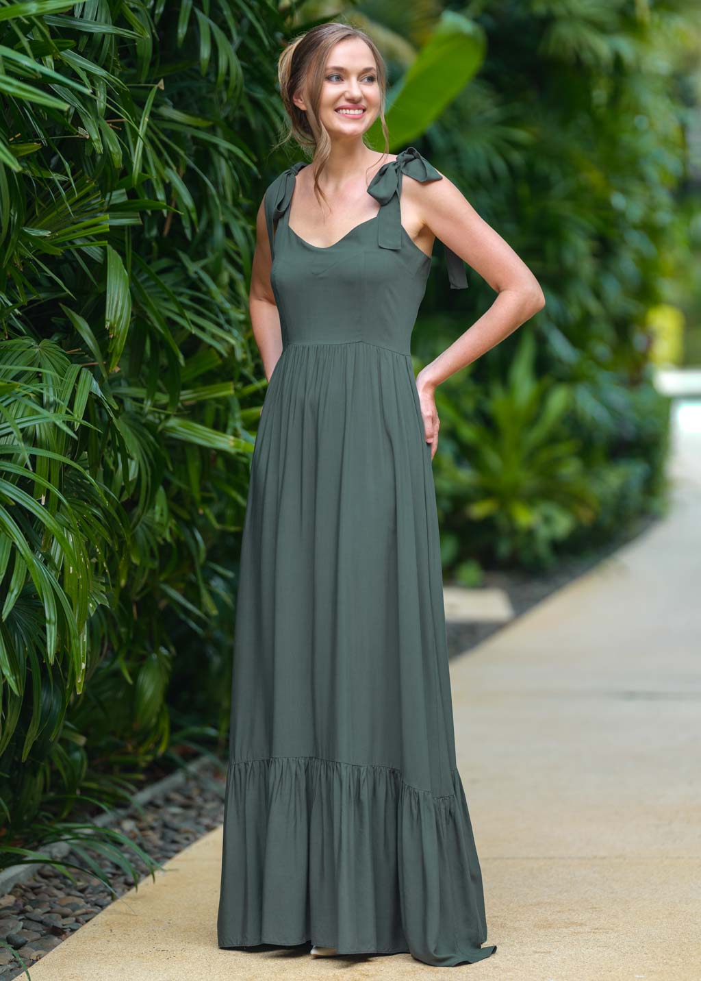 Dark green romantic long dress