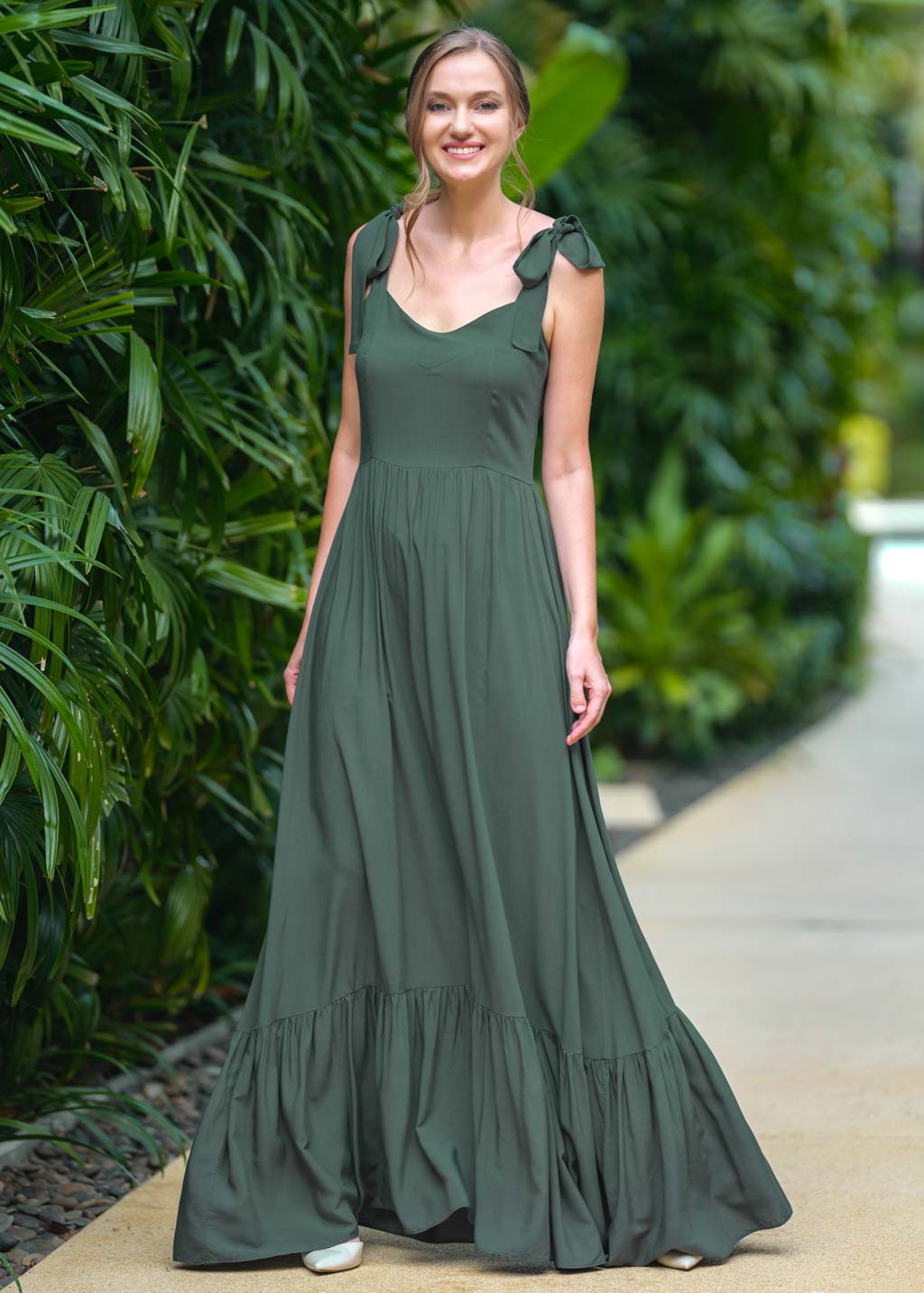 Dark green romantic long dress