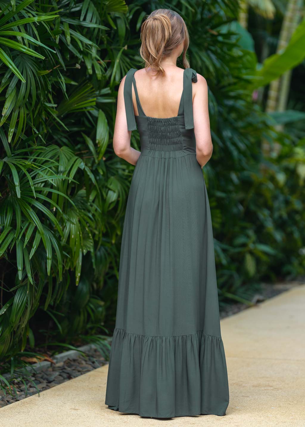 Dark green romantic long dress