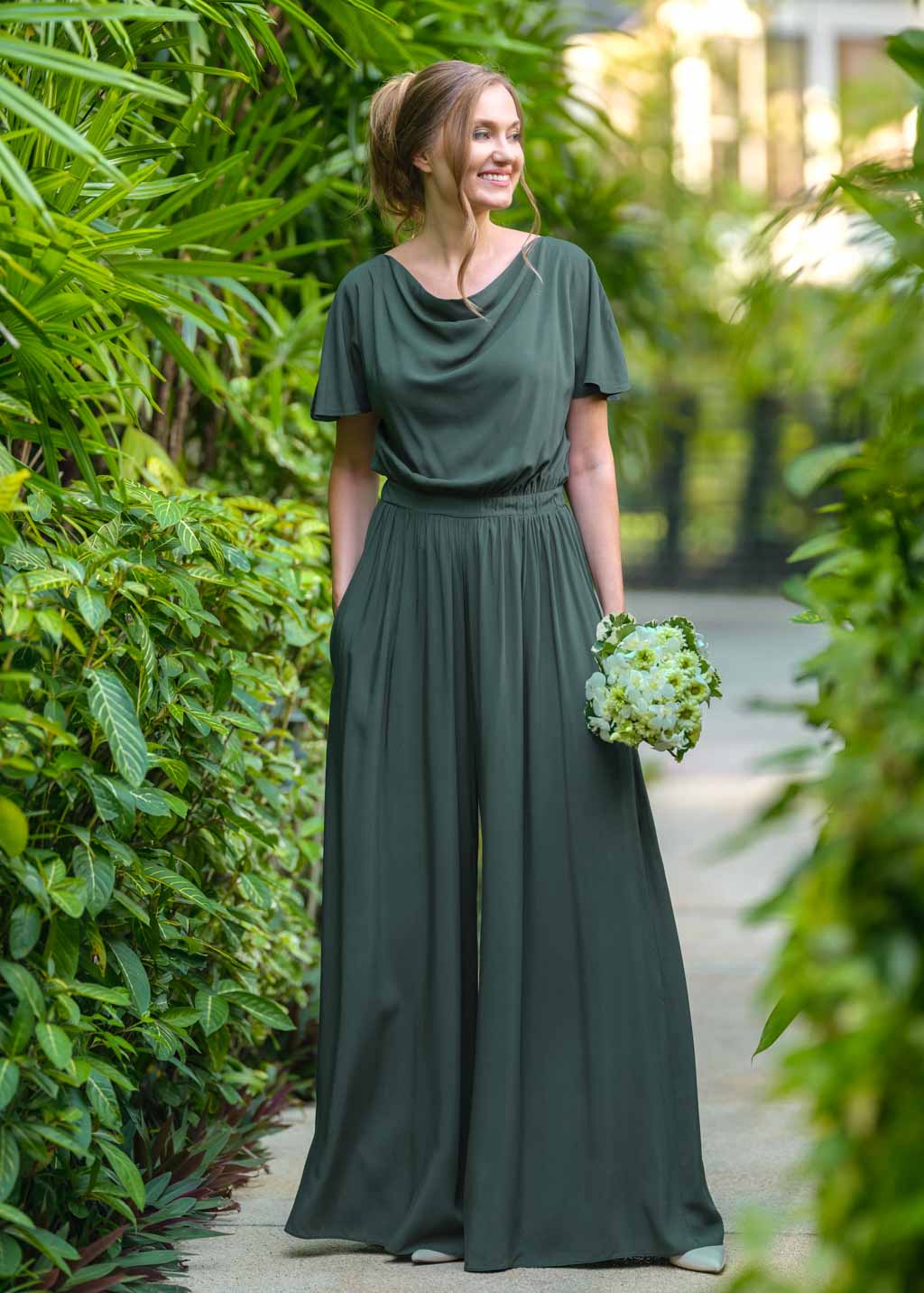 Dark green romantic jumpsuit
