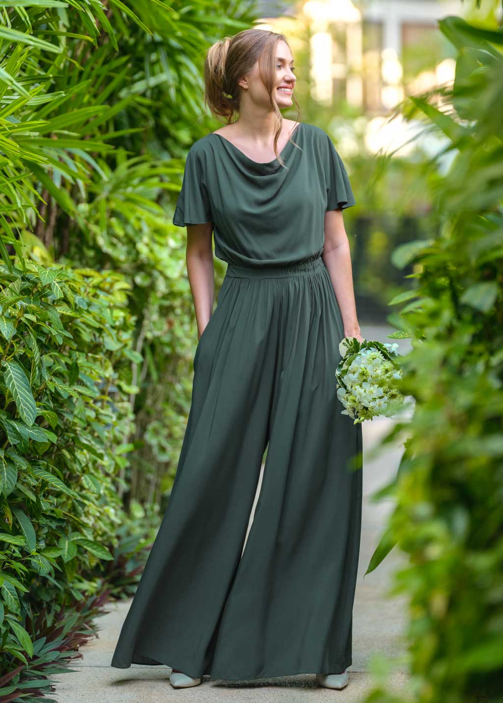 Dark green romantic jumpsuit