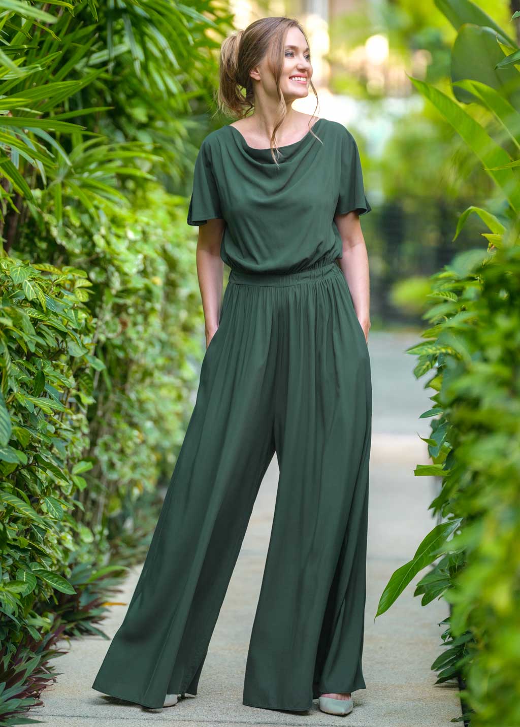 Dark green romantic jumpsuit