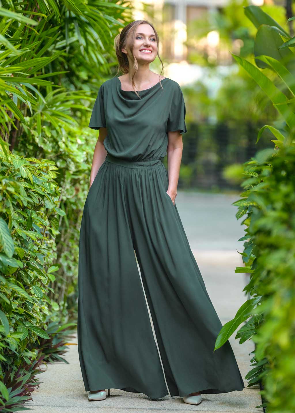 Dark green romantic jumpsuit