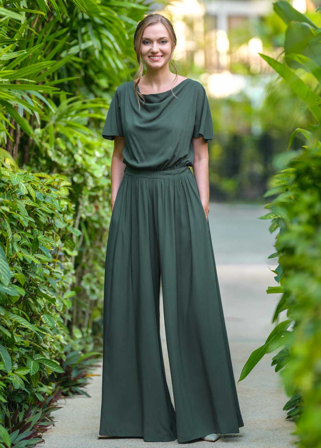 Dark green romantic jumpsuit
