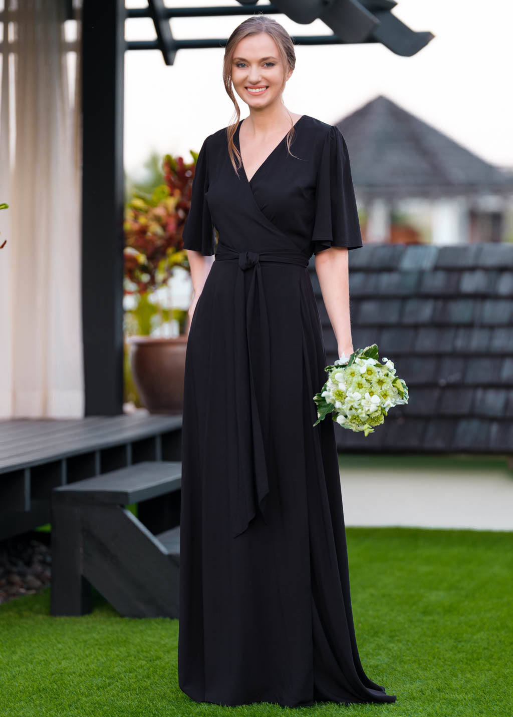 Black romantic wrap dress