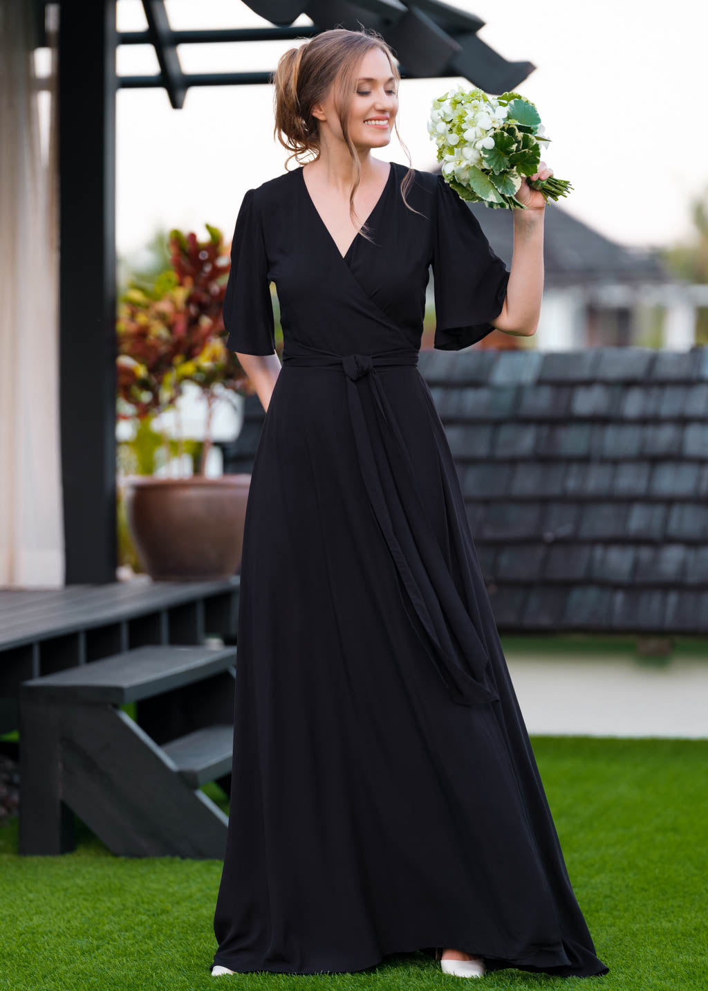 Black romantic wrap dress