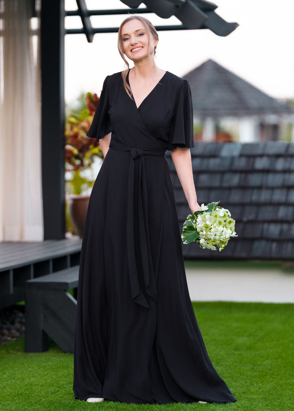 Black romantic wrap dress