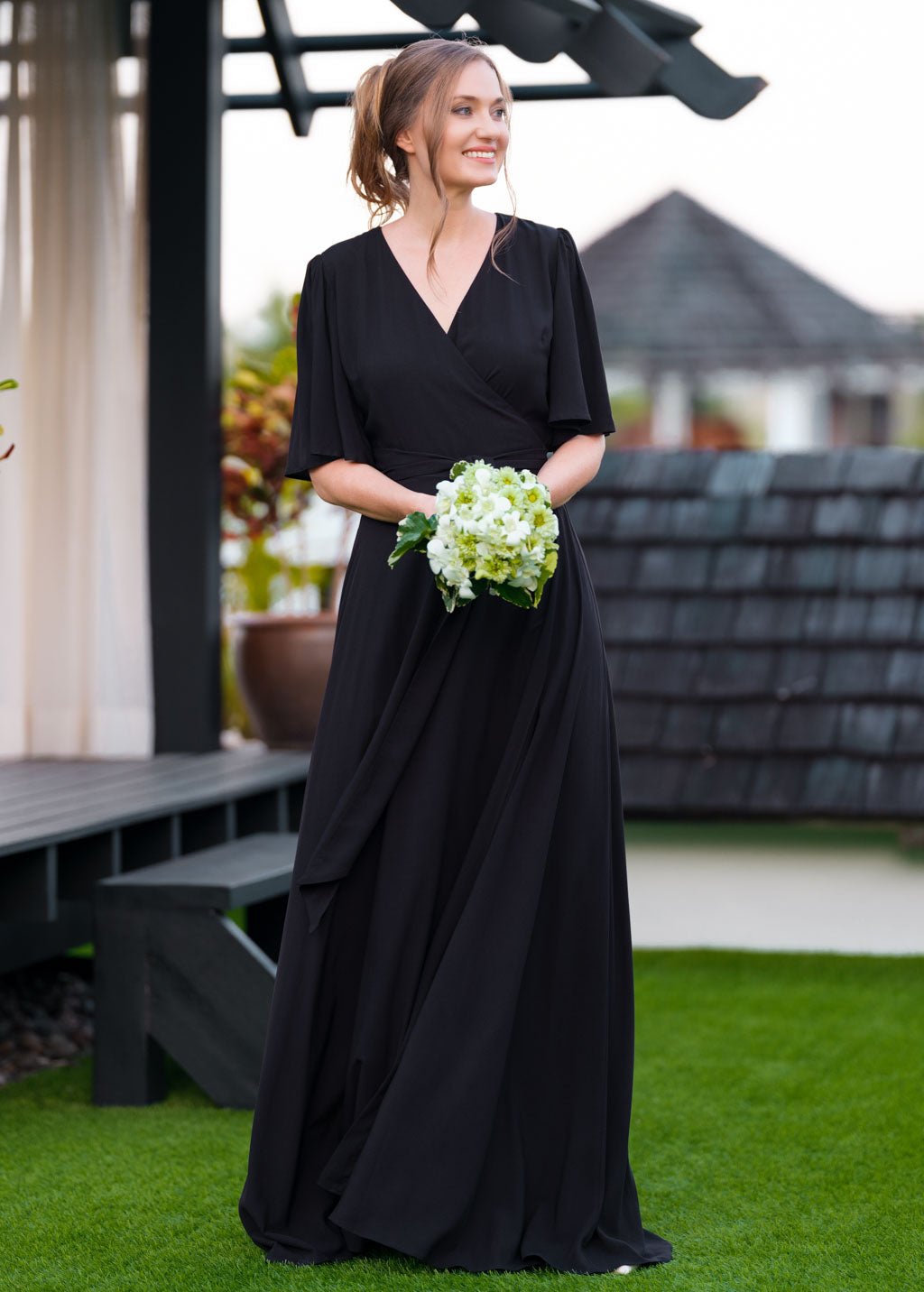 Black romantic wrap dress