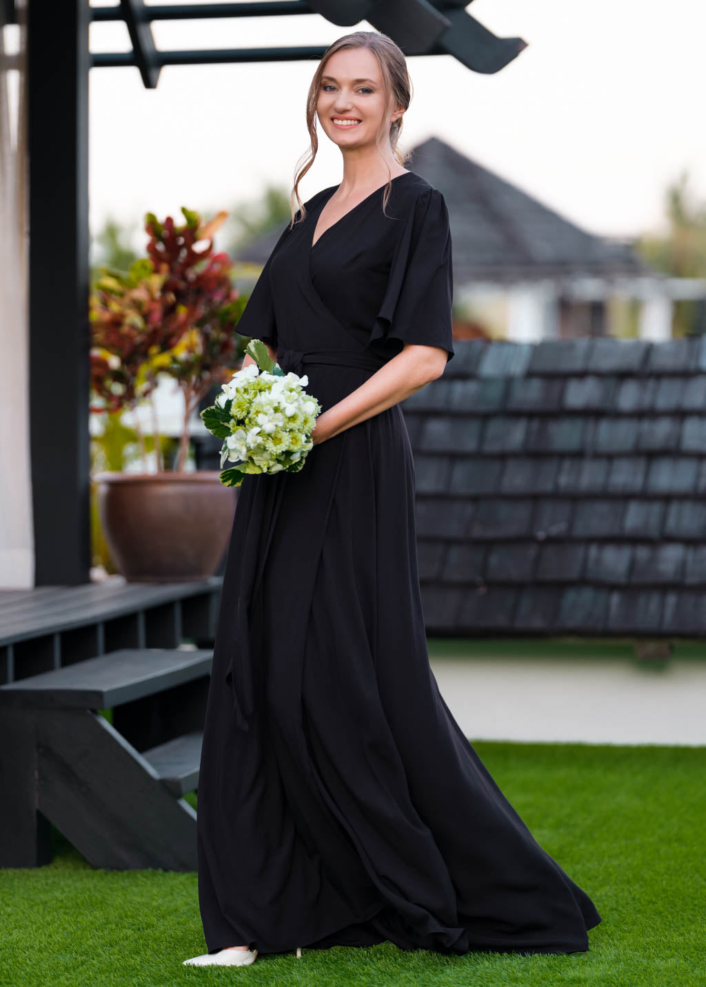 Black romantic wrap dress