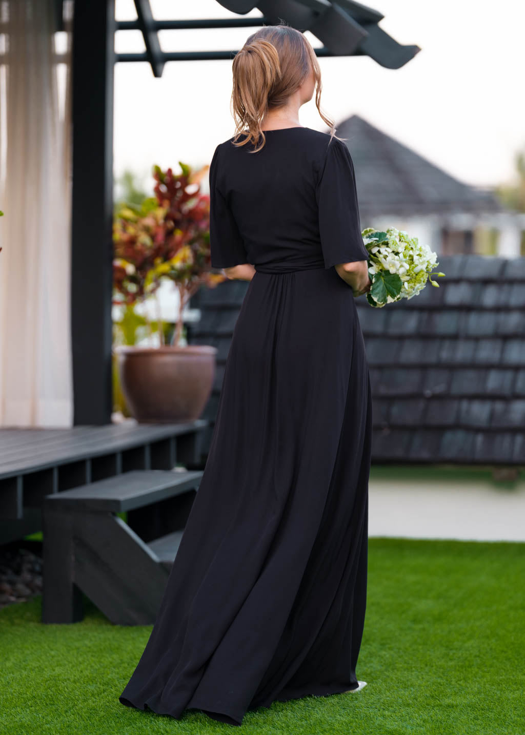 Black romantic wrap dress