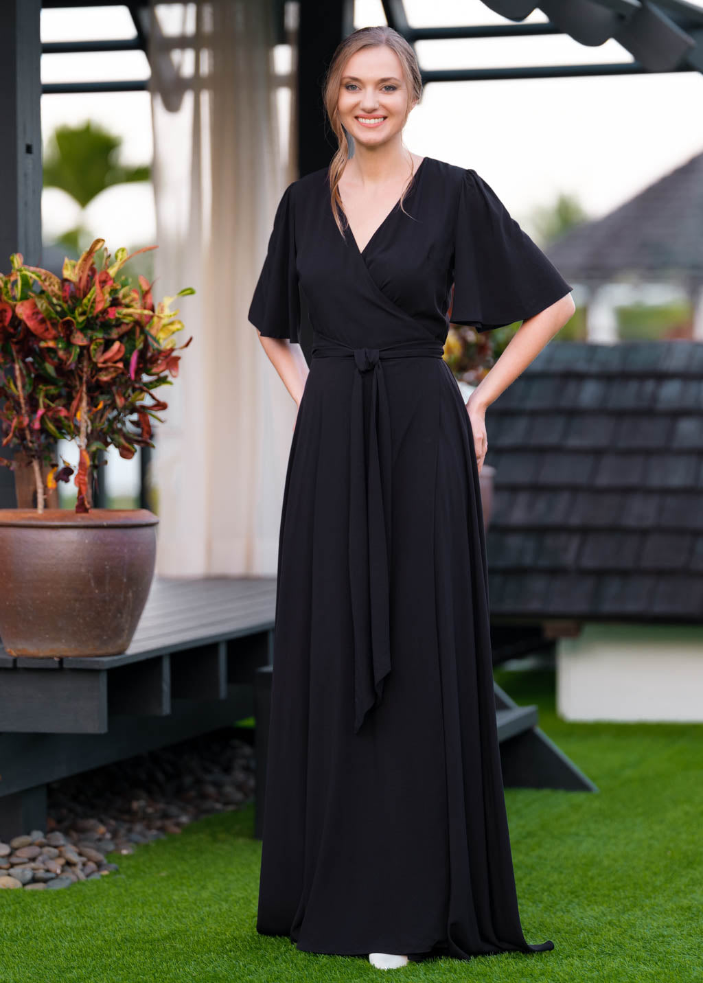 Black romantic wrap dress
