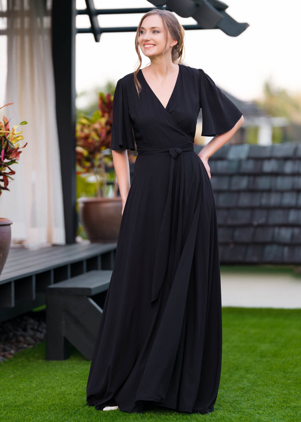 Black romantic wrap dress