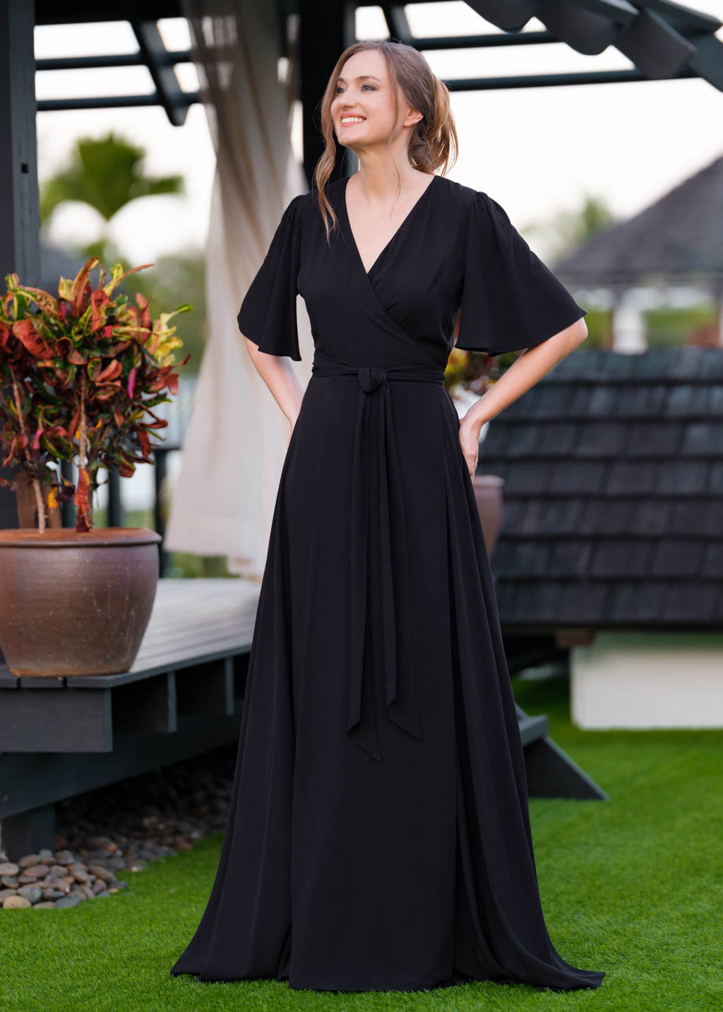 Black romantic wrap dress