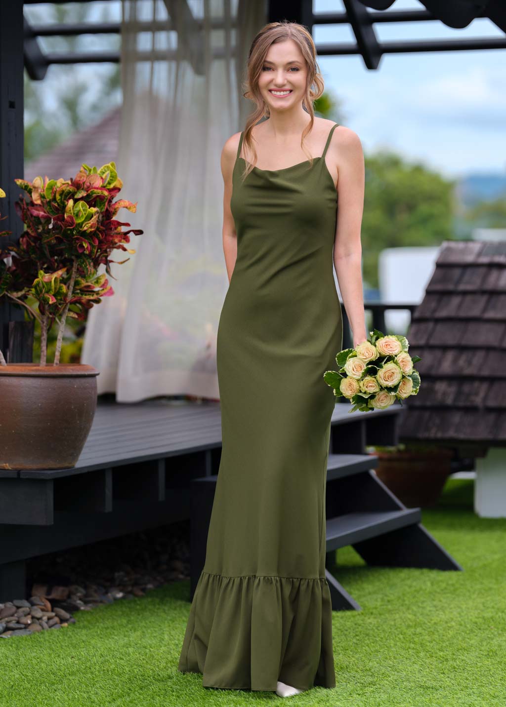 Olive green chiffon slip long dress Olive green chiffon slip long dress