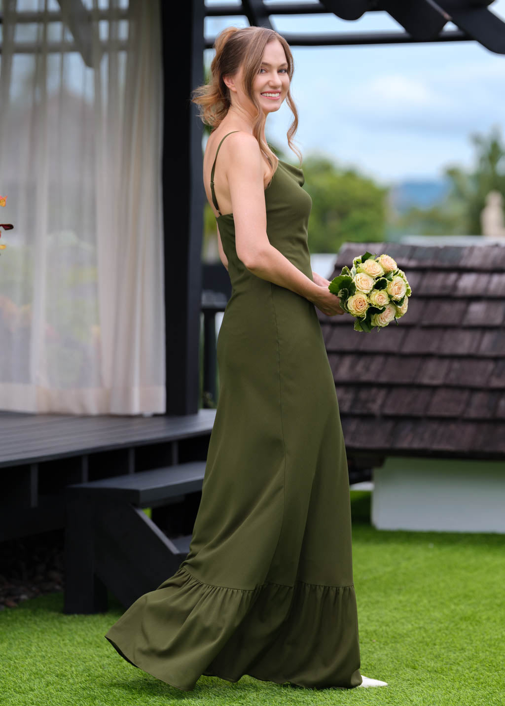 Olive green chiffon slip long dress Olive green chiffon slip long dress