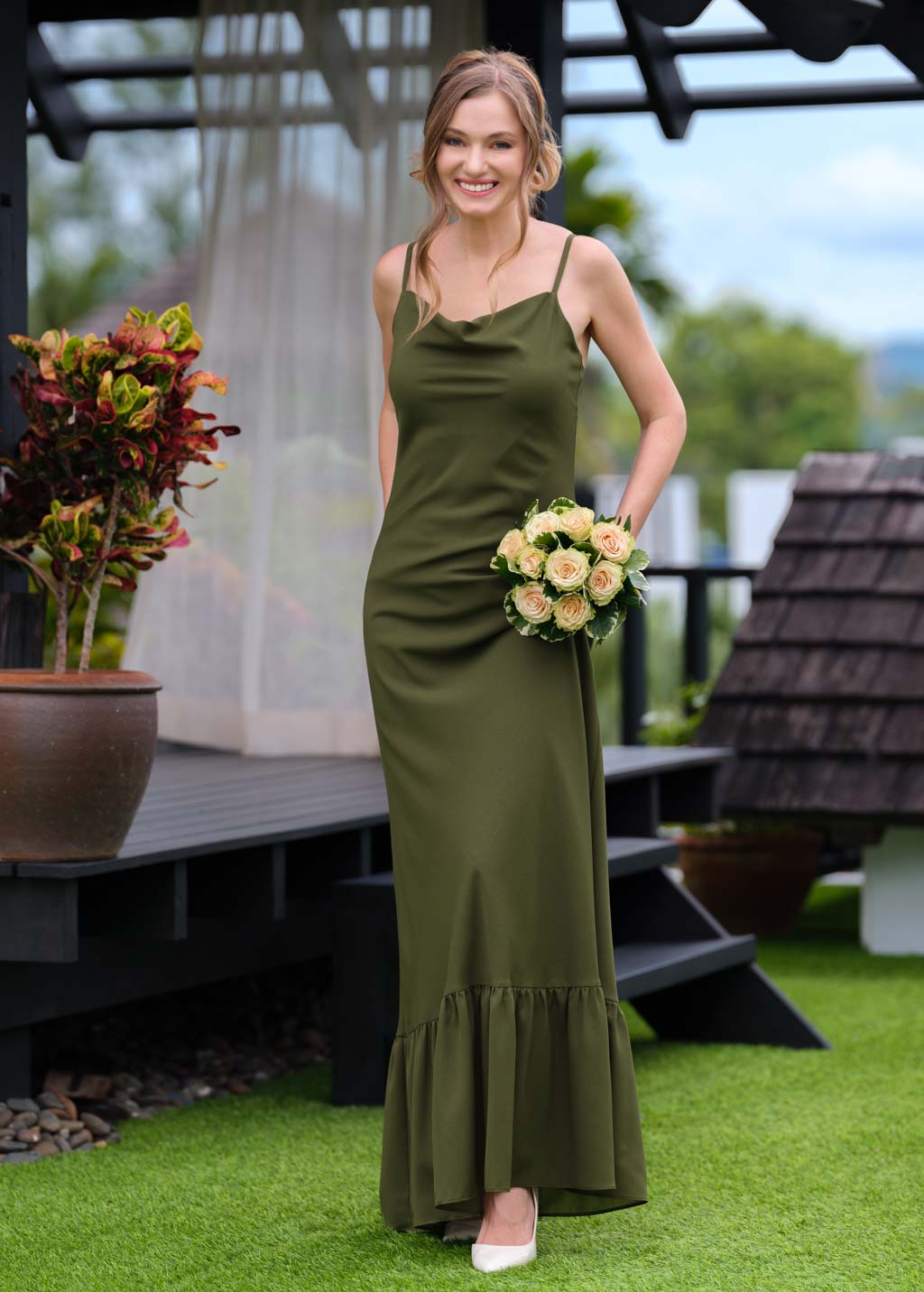 Olive green chiffon slip long dress Olive green chiffon slip long dress