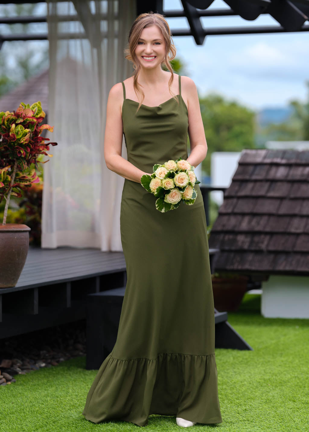 Olive green chiffon slip long dress Olive green chiffon slip long dress