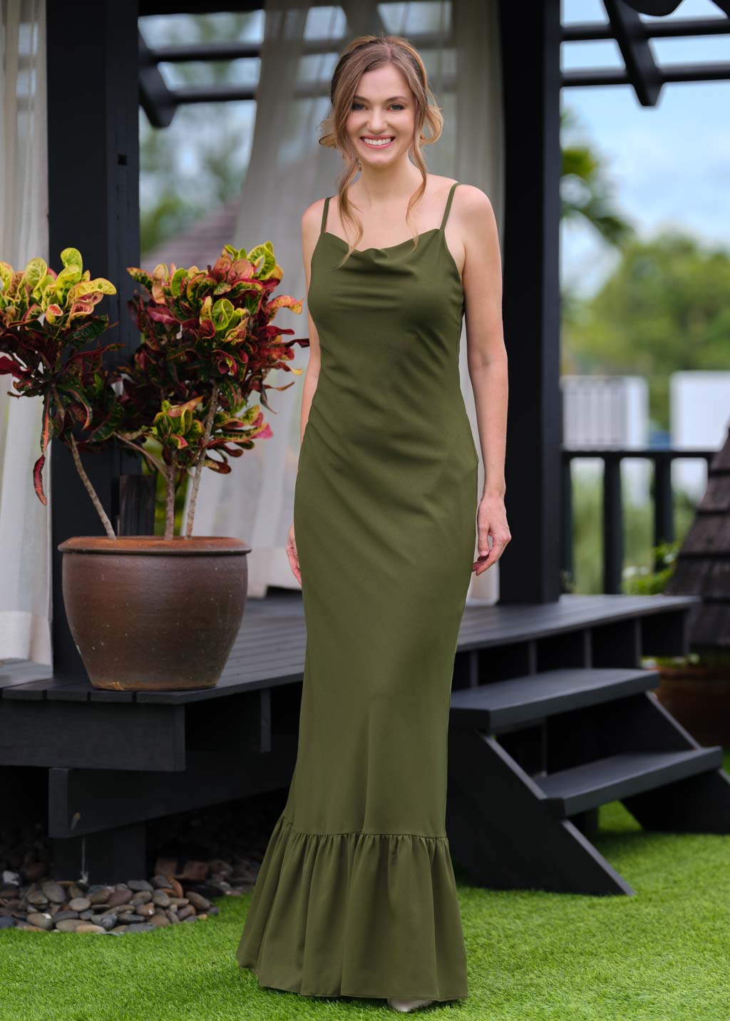 Olive green chiffon slip long dress Olive green chiffon slip long dress