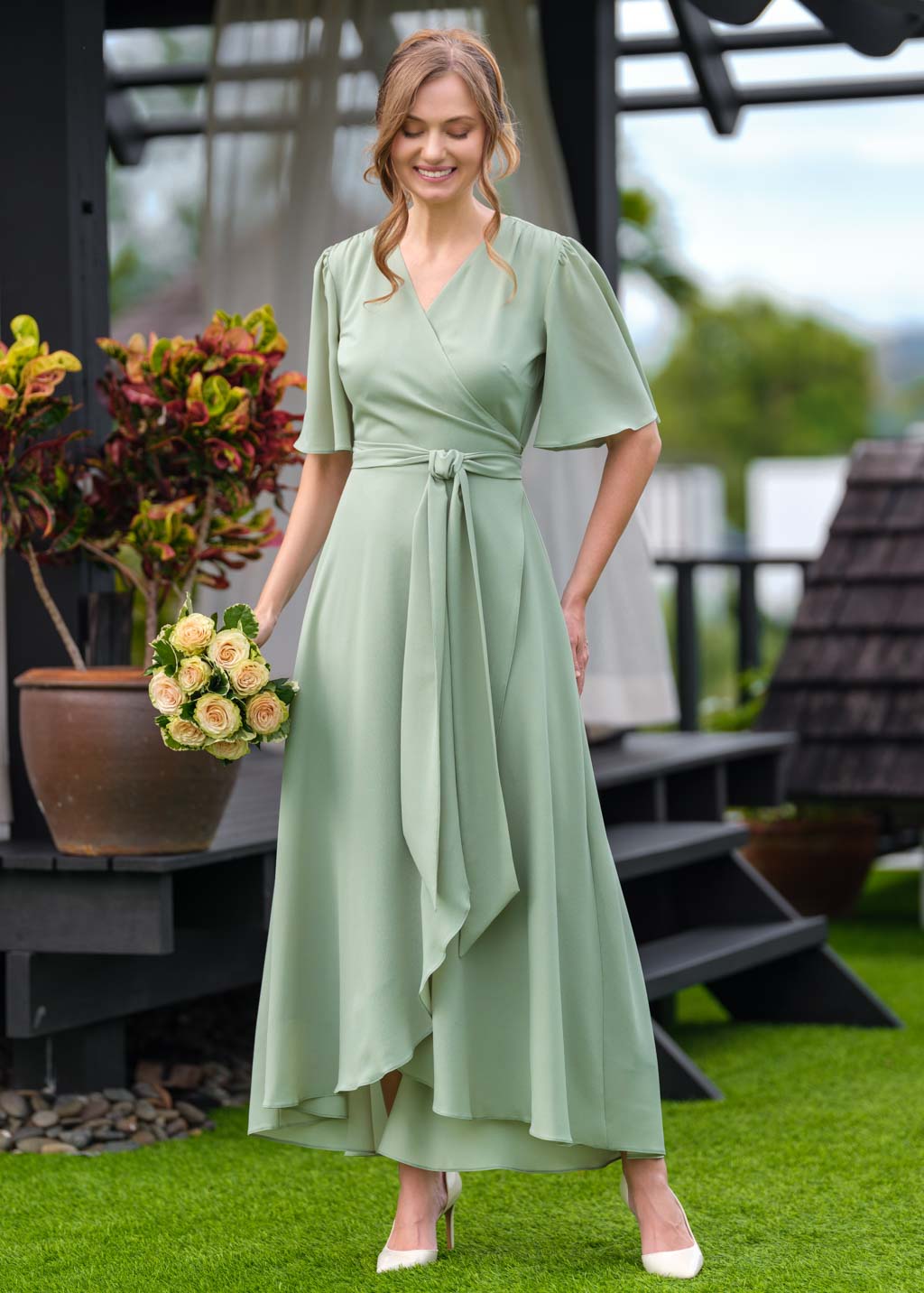 Sage green chiffon wrap dress Sage green chiffon wrap dress