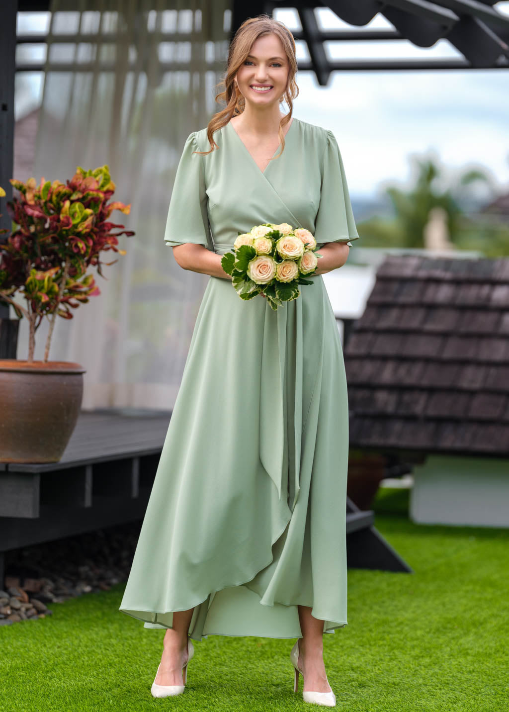 Sage green chiffon wrap dress Sage green chiffon wrap dress