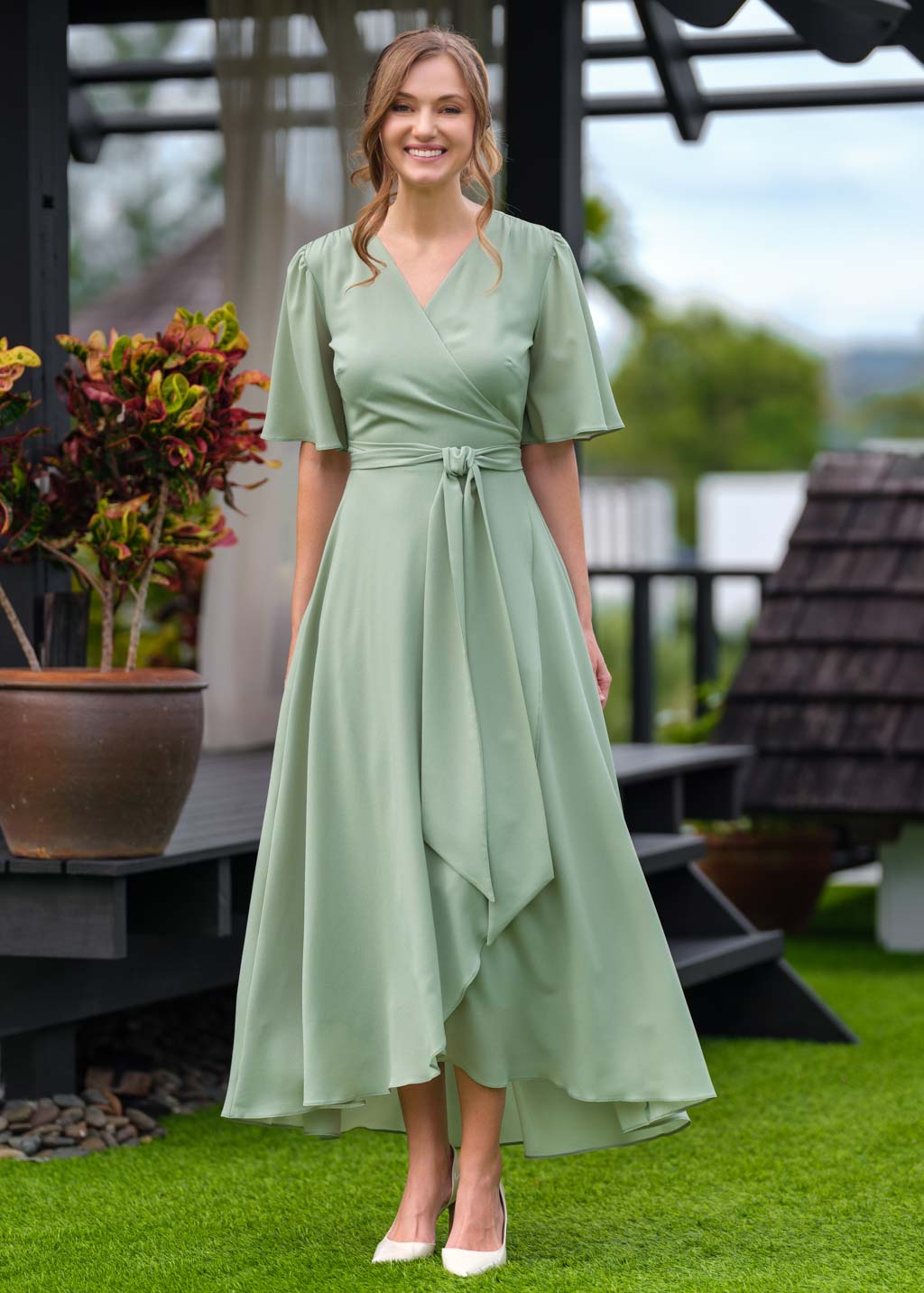 Sage green chiffon wrap dress Sage green chiffon wrap dress