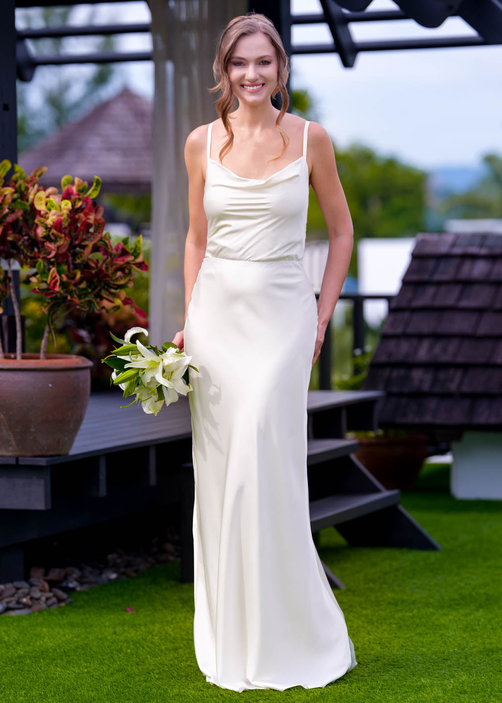 Ivory silk slip long dress