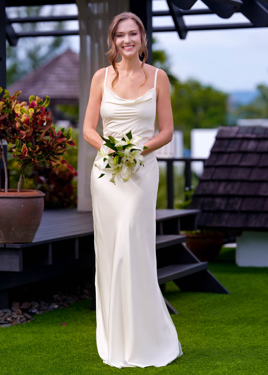 Ivory silk slip long dress