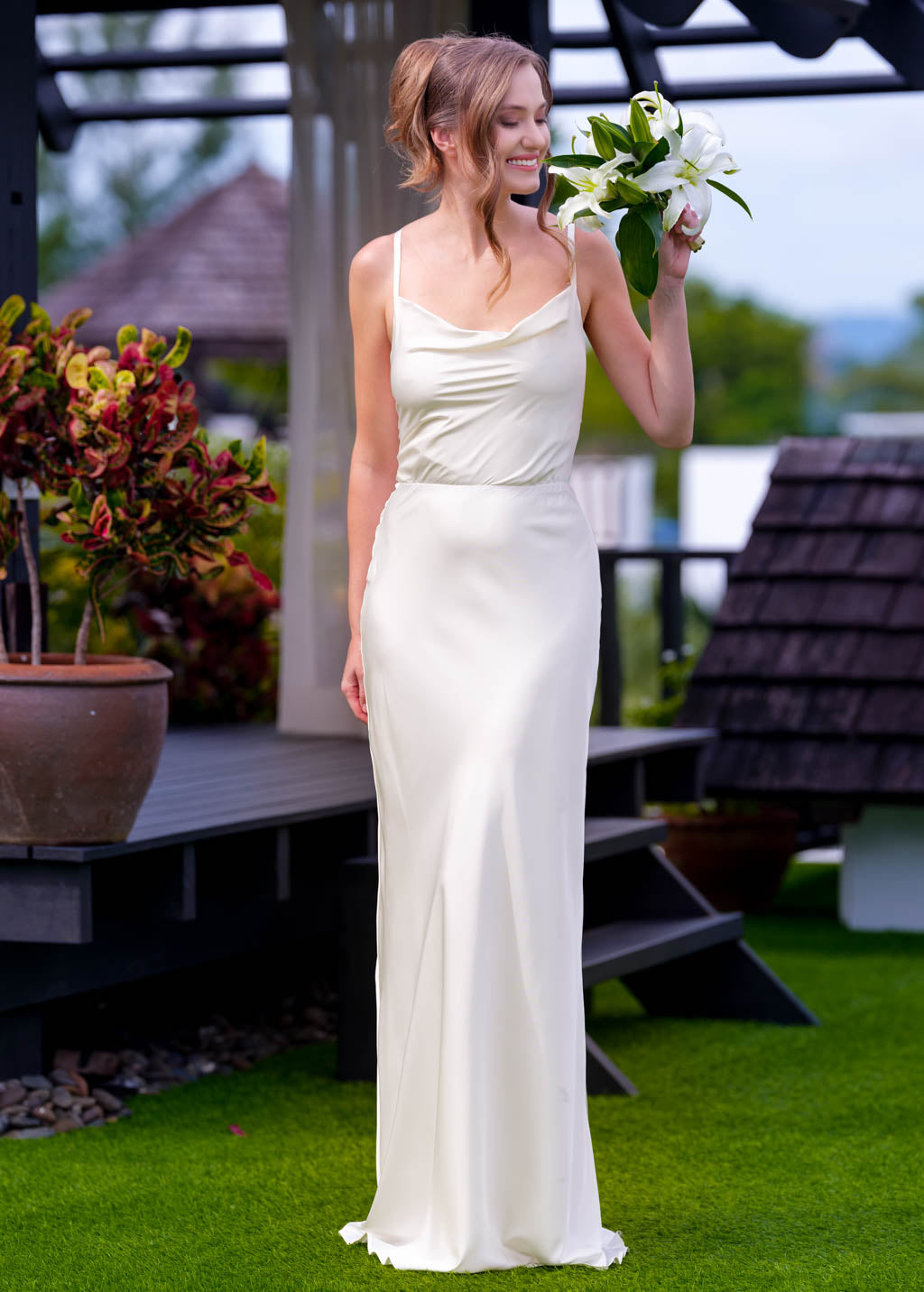 Ivory silk slip long dress